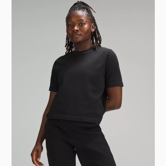 lululemon athletica Tops - Lululemon Boxy Knit T-Shirt Crop Crew Neck Relaxed Fit Oversized Athletic Sporty
